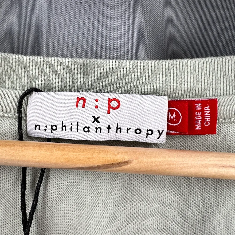 N:Philanthropy T-Shirt Dress Sage Green V-Neck Short Sleeve Knot Front Med New - Image 6