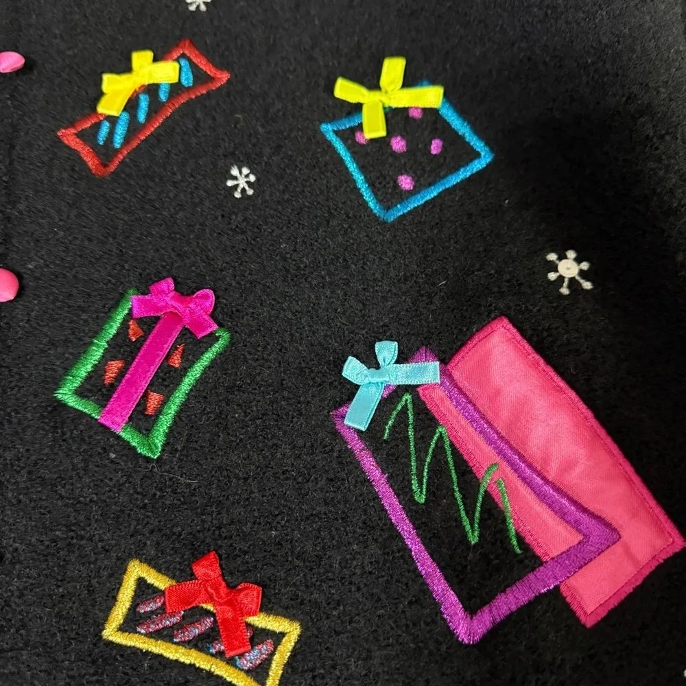 Karen Scott Sport Women’s Black Medium Wool Satin Button Cardigan Gifts Casual - Image 2