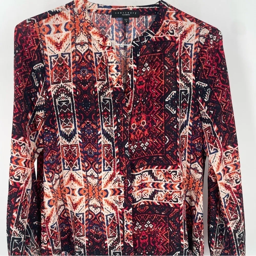 Anthropologie Sanctuary Long Sleeve Button Front Abstract Split V-Neck Blouse - Image 3