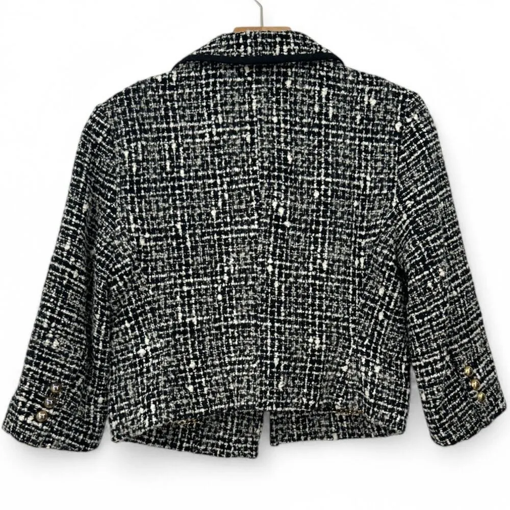 Express | 8 Blazer Cropped Tweed Gold Button Jacket Coco Luxury Women's Black - Image 2