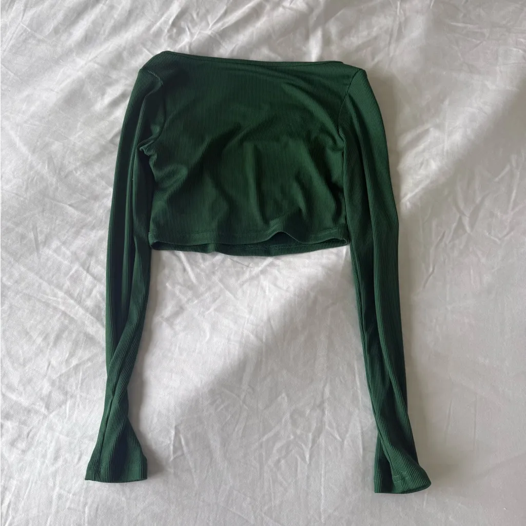 Cider dark green long sleeve square neck cropped top - Image 3