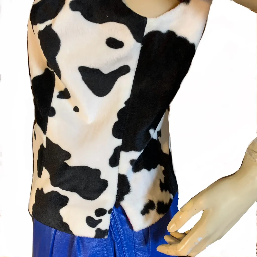 KAREN KANE Y2K WHITE & BLACK FAUX FUR COW PRINT BLOUSE TOP (10) - Image 7