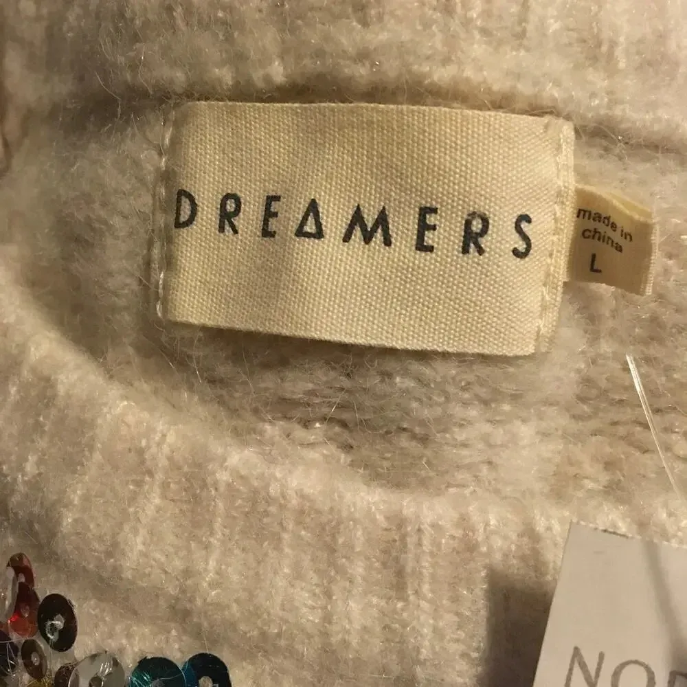 NEW Dreamers Women's Size Large Sequin Front Ivory Sweater - Image 6