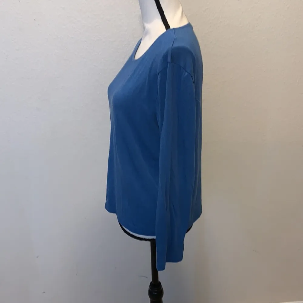 JM Collection blue ribbed long sleeve top - Image 4