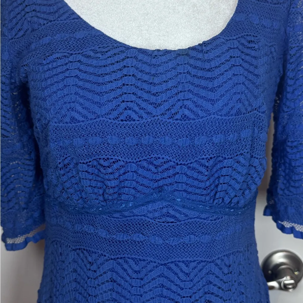 Rabbit Rabbit Rabbit Blue Crochet Lace Fit & Flare Midi Dress 3/4 Sleeve Women 6 - Image 3