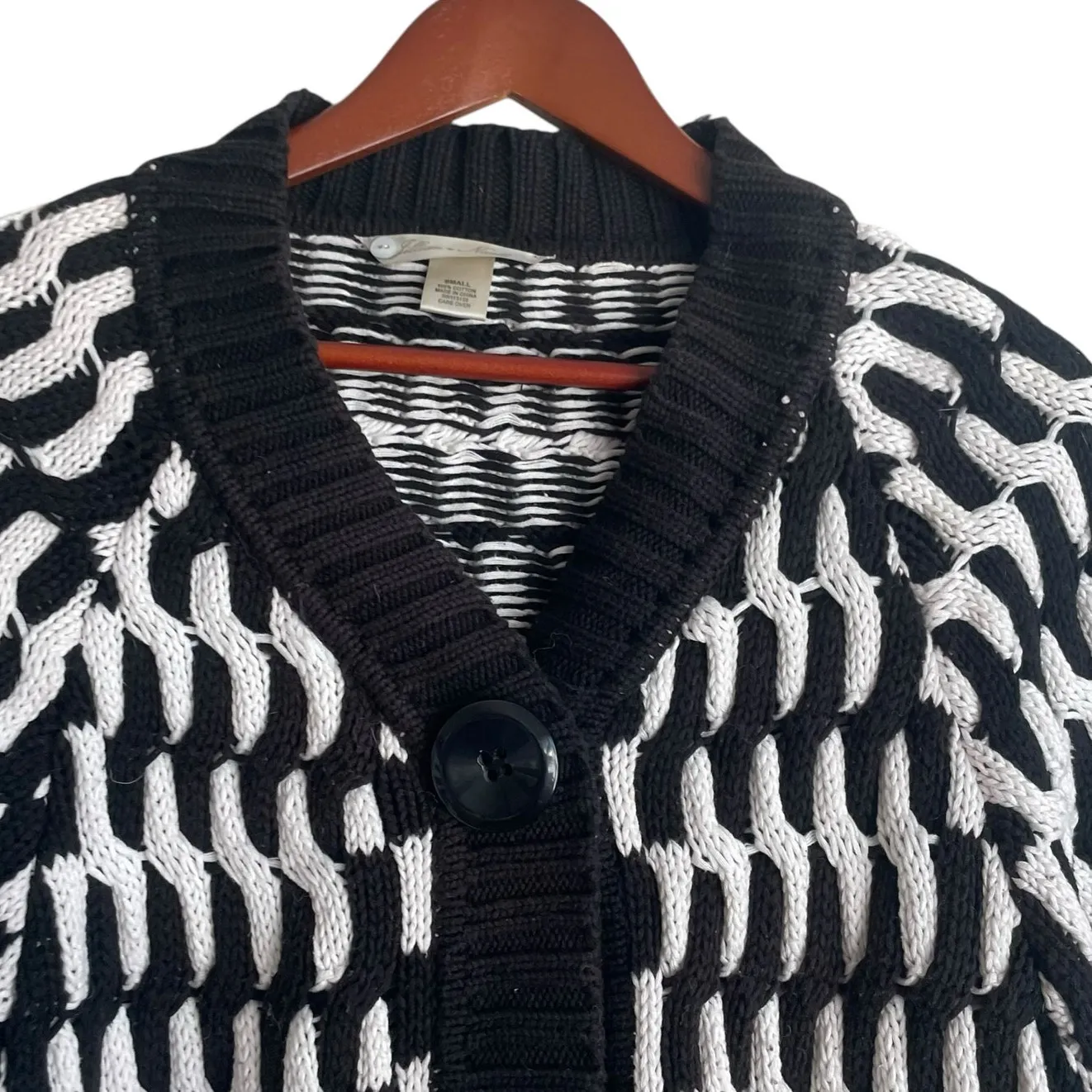 Jillian Nicole Women‎ Cardigan S Black Bold Pattern Large Button Cable Knit Chic - Image 4