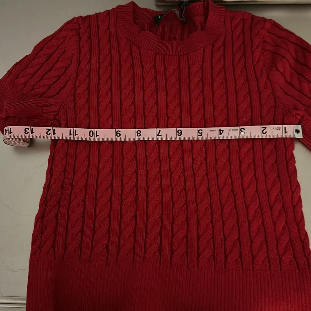Ralph Lauren Vibrant Red Cable Knit Sweater Small with raw edge on bottom - Image 4
