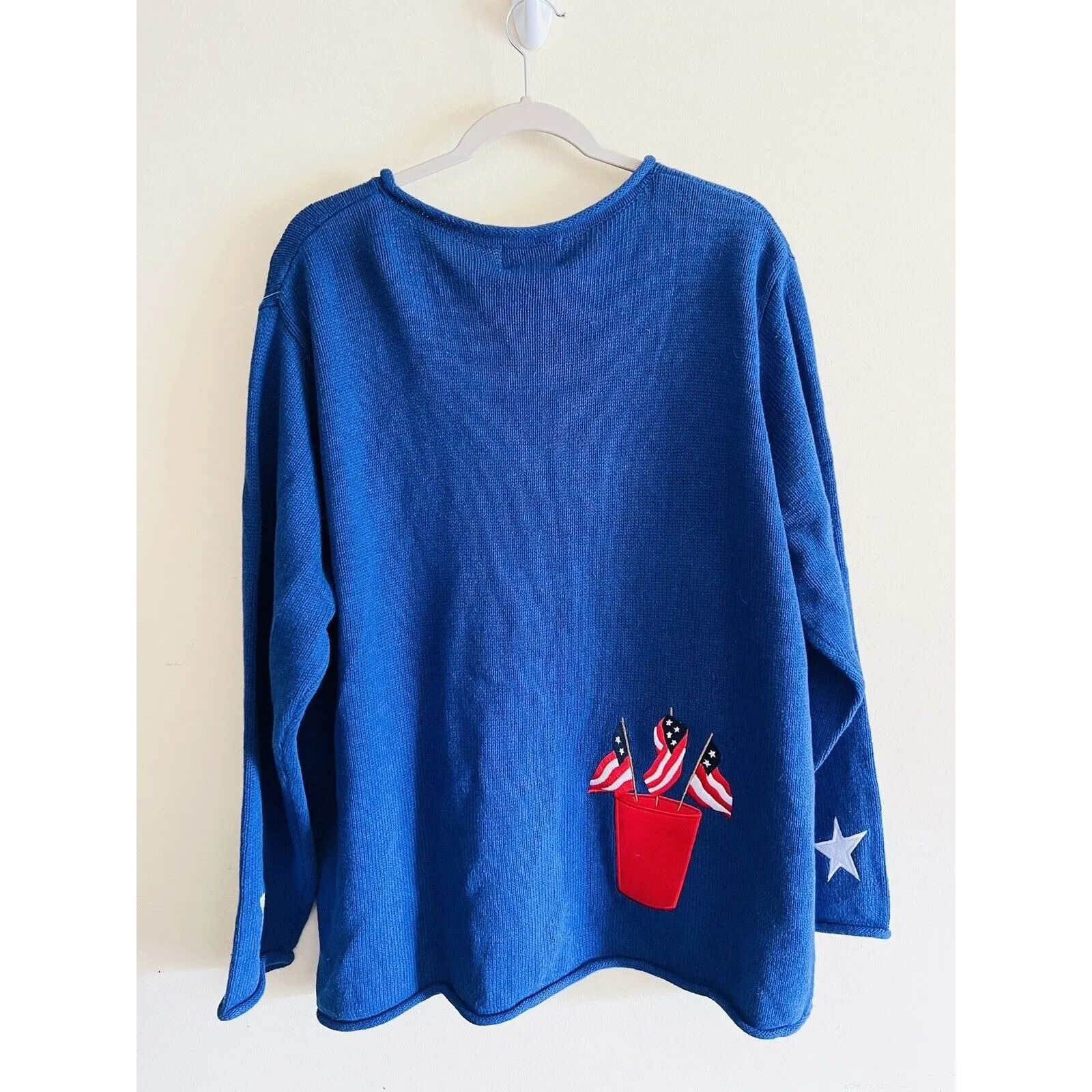 NWT Quacker Factory QVC Cardigan Sweater Plus 1X USA Patriotic Fireworks VTG‎ Blue - Image 2