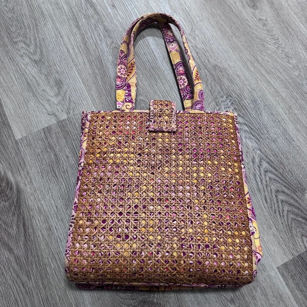 Vera Bradley Bali Tiki Wicker Rattan Woven Straw Bag Purse Gold Vacation Tote - Image 2