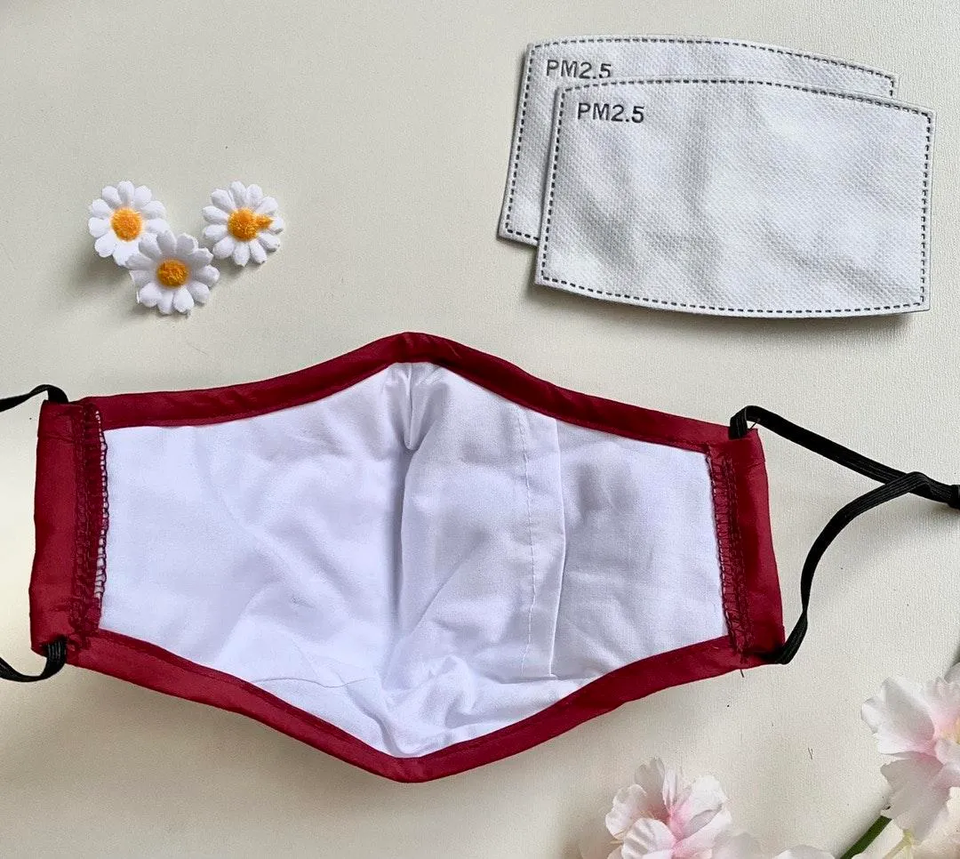 Handmade burgundy face mask + 2 filters  - Image 2