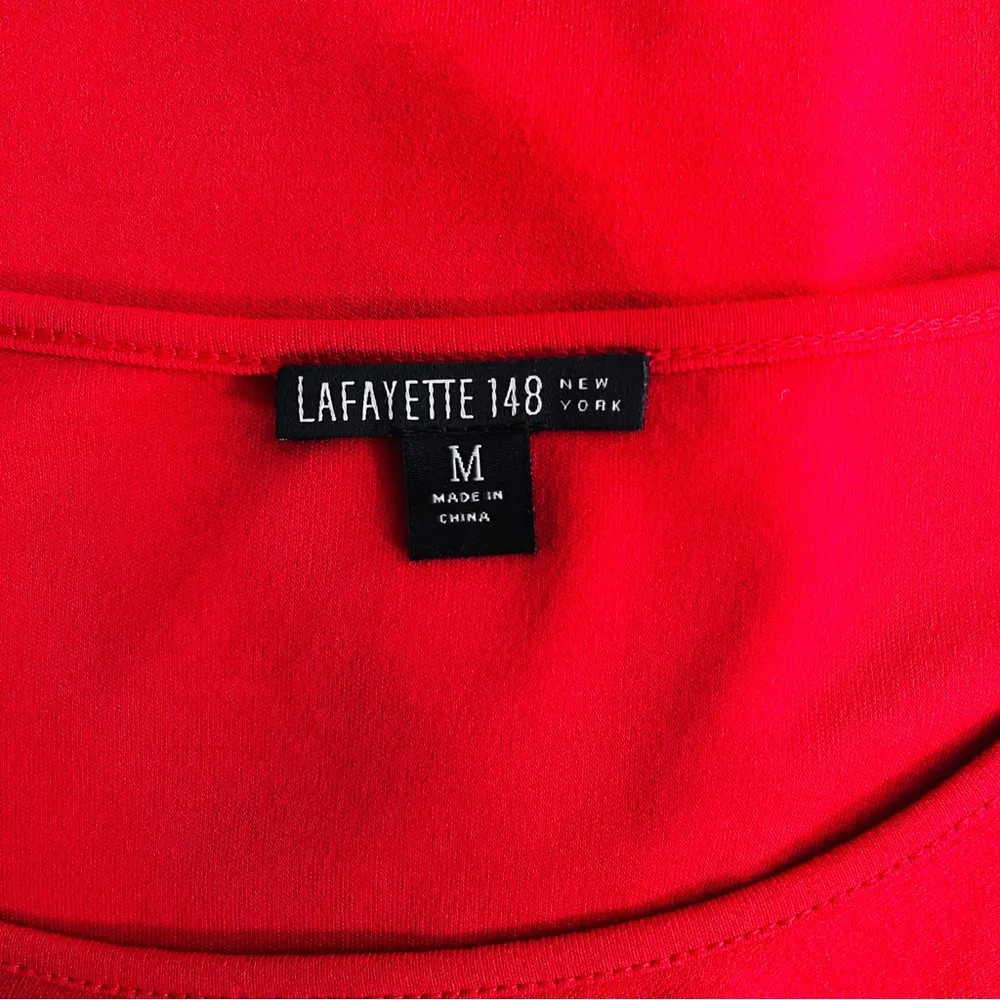 Lafayette 148 New York Red 100% Silk Ruched Ruffled Cap Sleeve Blouse M - Image 5