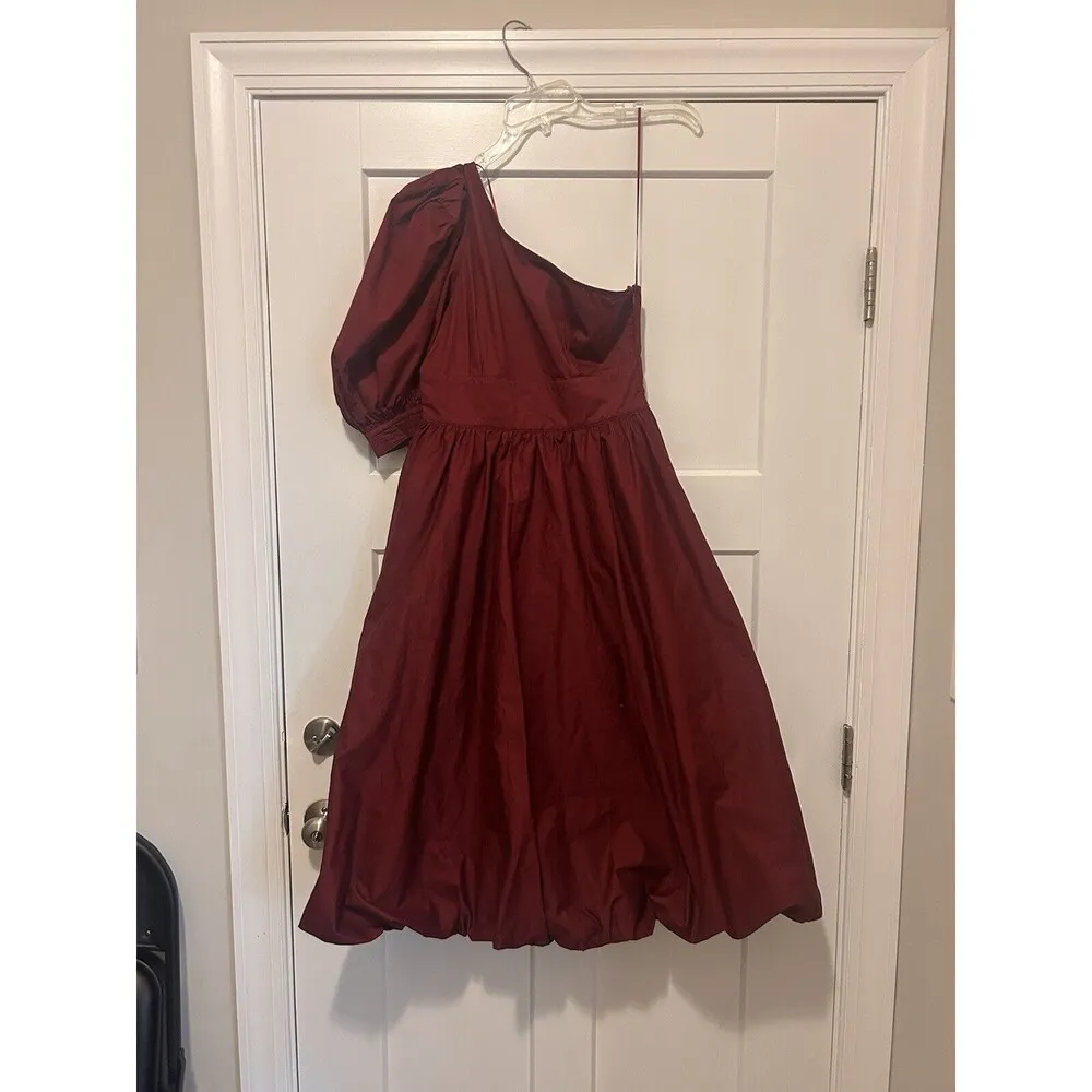 En Saison Cosima Midi Dress Deep Burgundy One Shoulder Puff Sleeve Size Small - Image 8
