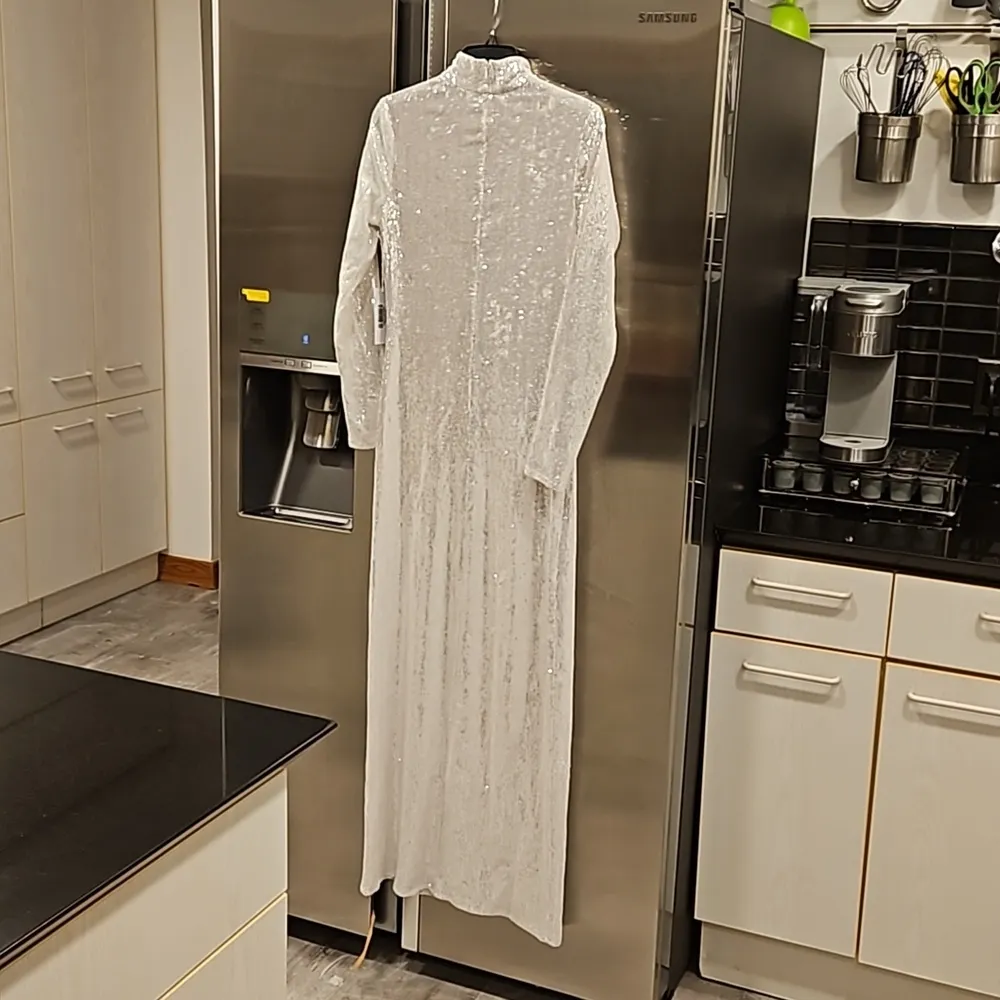 💕REFORMATION💕 Talicia Sequin Mock Neck Maxi Dress ~ Silver Sparkle 6 NWT - Image 9