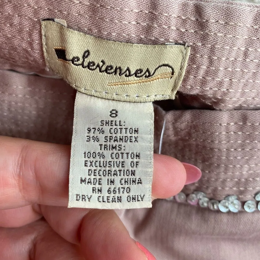 Anthropologie Elevenses Beige Mauve Wide Leg Pant‎ Size 8 Sequin Trim - Image 2