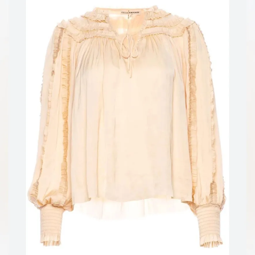 Ulla Johnson Mila Blouse Sz Large Dawn/Cream Size 10/Large Statement Sleeves - Image 3