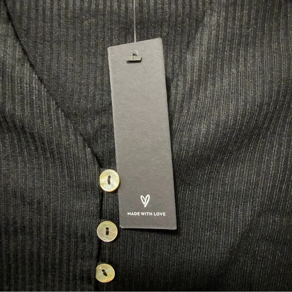 Lulus My Everyday Best Black Ribbed Short Sleeve Button-Front Top Size M NWT - Image 11