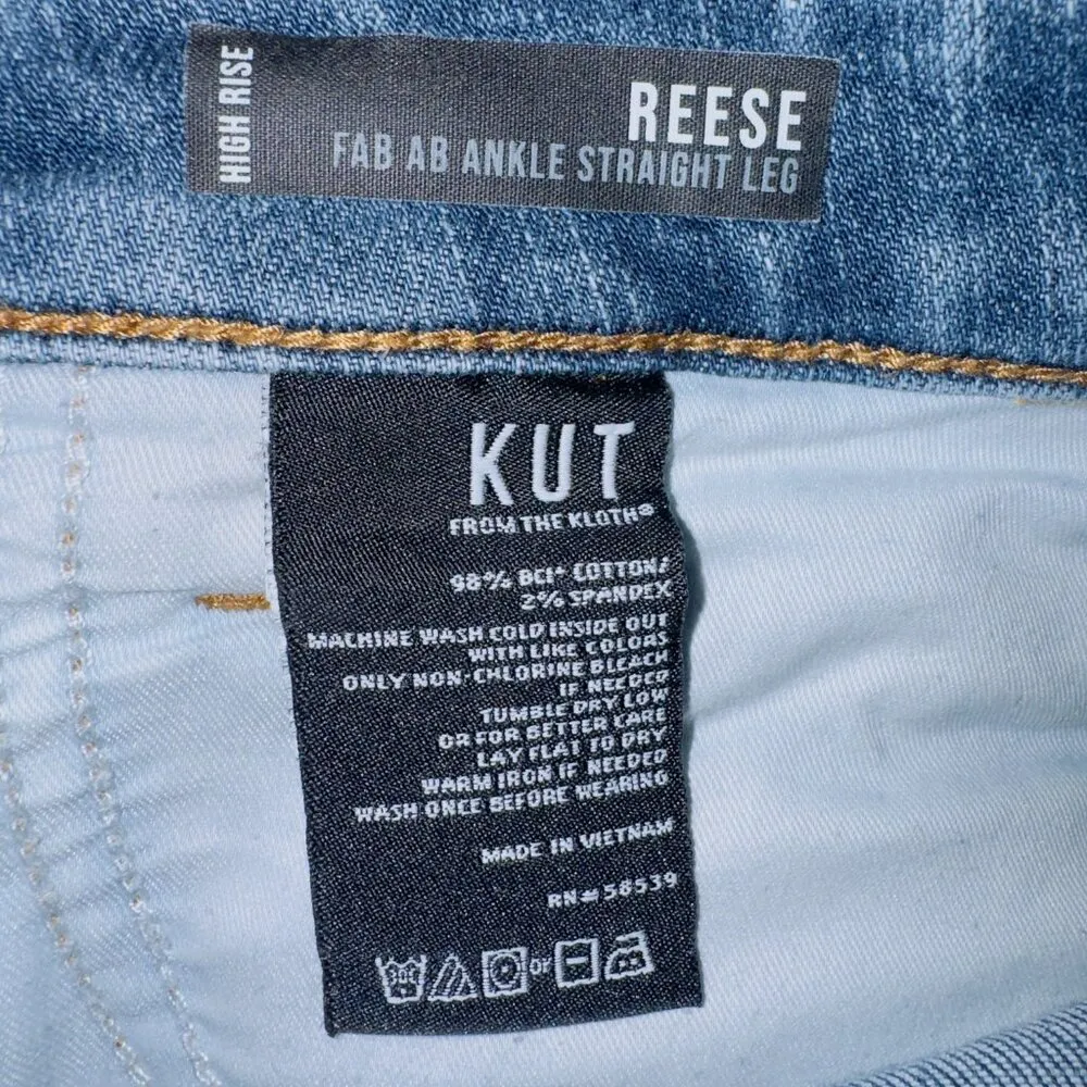 Kut From The Kloth Women's Reese High Rise Fab AB Ankle Straight Leg Jean size 8 - Image 5