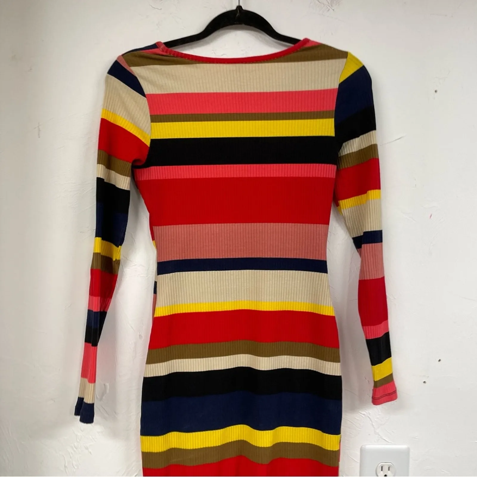 Plenty By Tracy Reese Red Yellow Striped Ribbed Knit Dress Knee Length Womens XS - Image 9