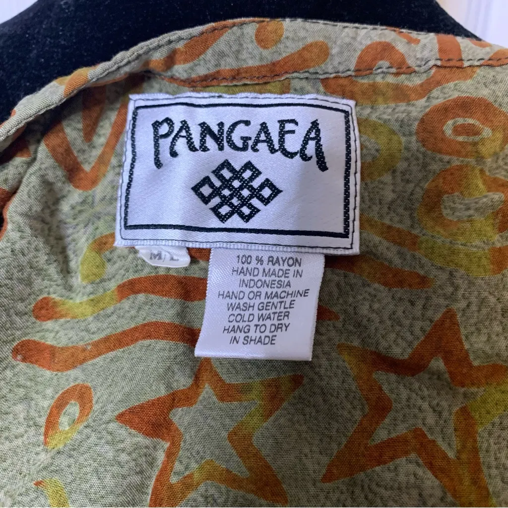 Vintage Pangaea Stylish Orange Patterned Women's Top Green Size M - Image 4