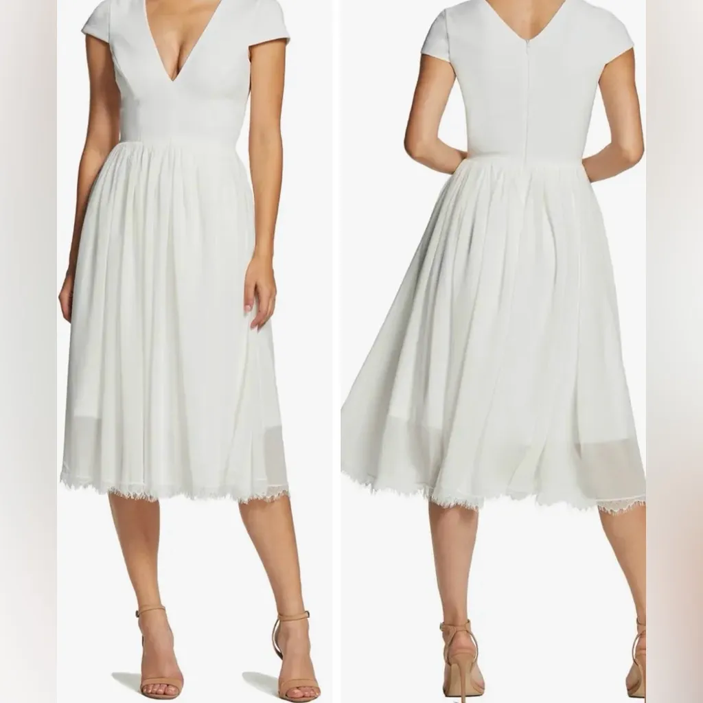 NWOT Dress the Population Dress Fit & Flare Corey white Chiffon Cocktail Sz M - Image 2