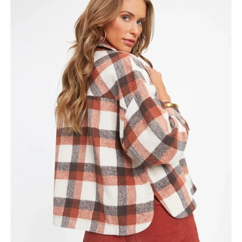 VICI NWT  Ashby Plaid Rust Mix Lightweight Shacket Jacket Sz. Large - Image 2