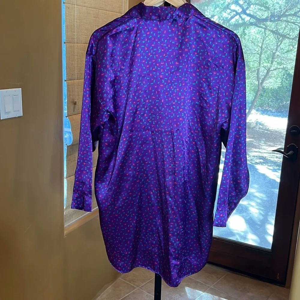 Vtg Victoria Secret Gold Label Purple Satin Silky Button Down Sleep Shirt P/S - Image 4