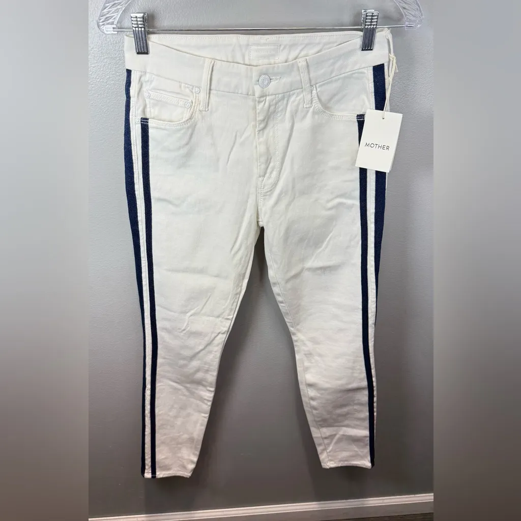 MOTHER NEW Women's The‎ Looker Ankle White/Navy Jeans Size 26 White - Image 2