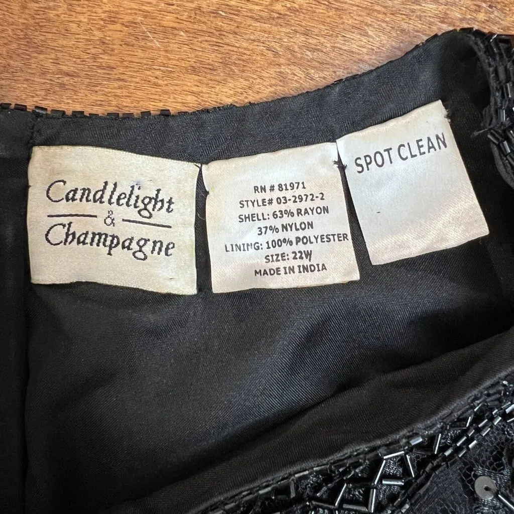 VTG‎ Candlelight & Champagne Womens 22W Lace Beaded Sequin Formal Blouse Lined Black - Image 8