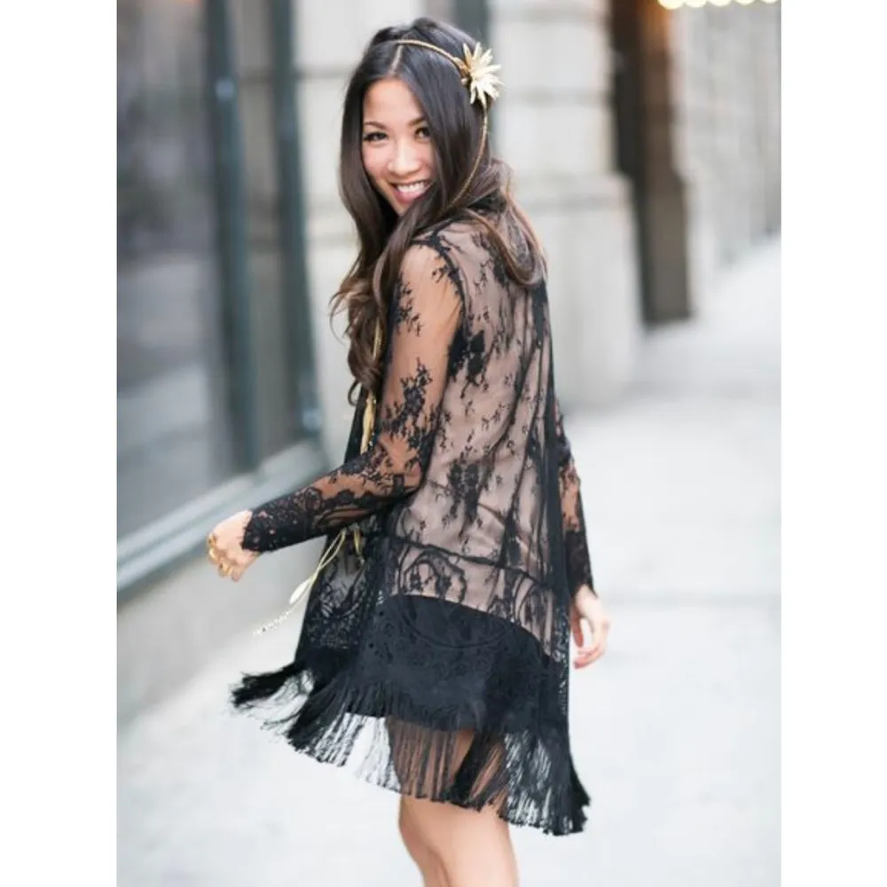 Gypsies Junkies Black Lace Long Sleeves Sheer Dress M Size M - Image 14