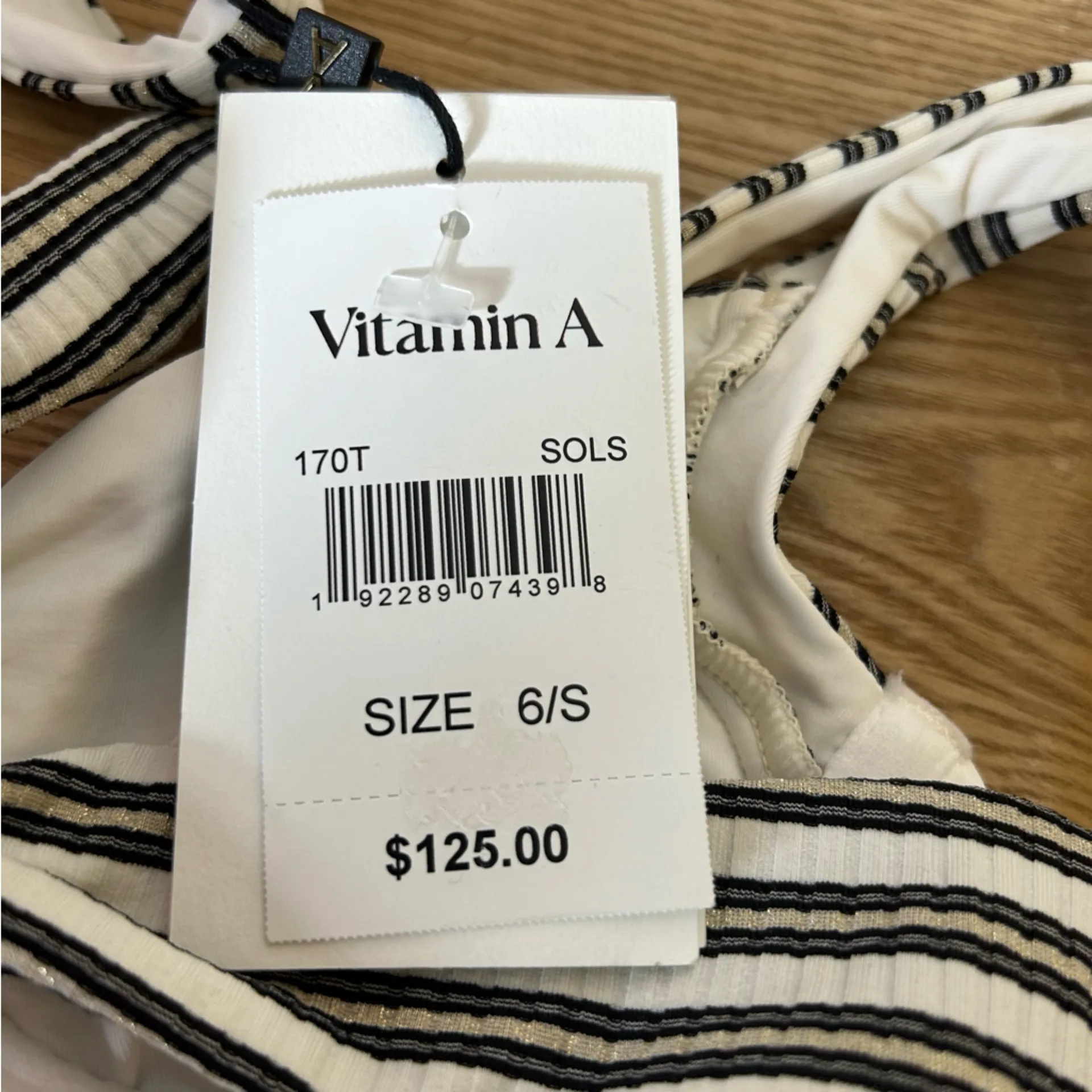 Vitamin A Demi Underwire Bikini Swim Top Striped White Black $125 NWT Size Small - Image 4