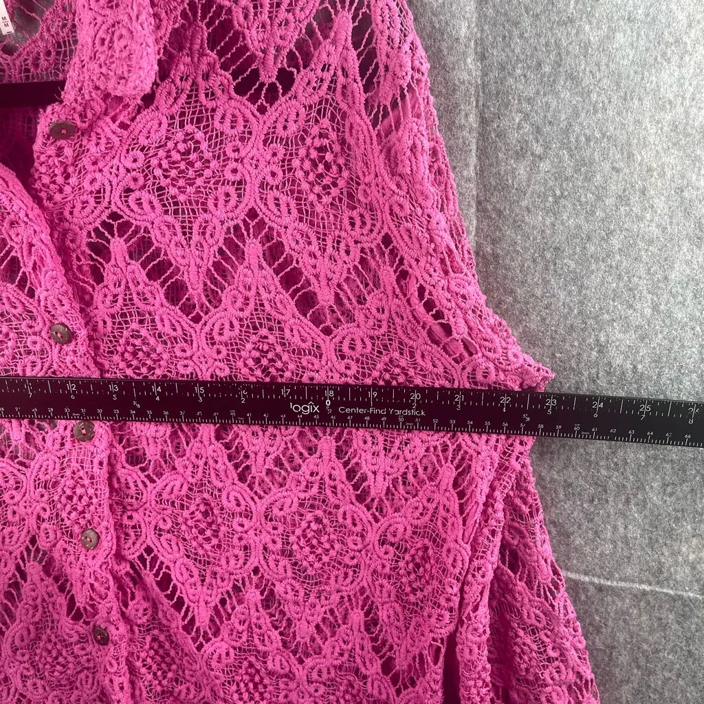 FREE‎ PEOPLE Women’s Size Medium Until Sundown Shirt Cover-Up Boho Pink Crochet - Image 7