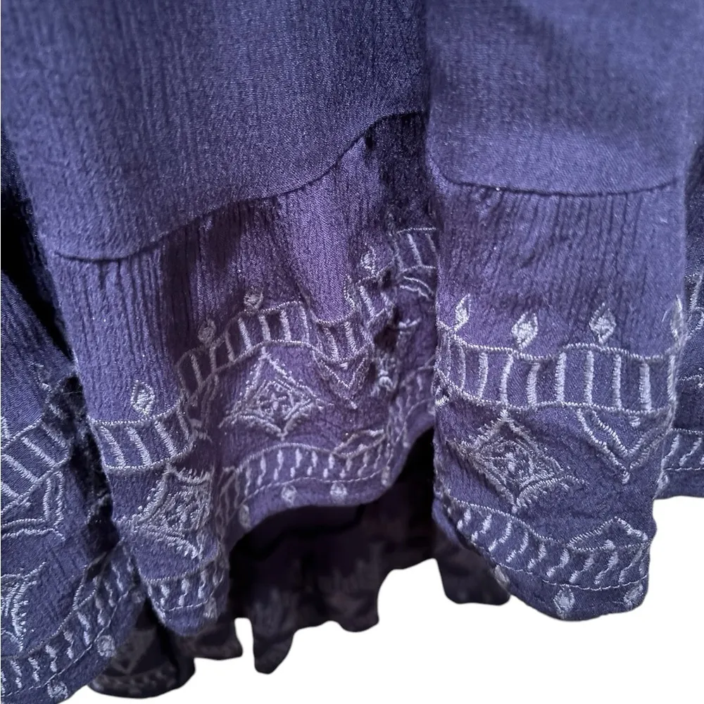 Gauze Hi Lo Maxi Dress Sz 1X Navy Embroidered Smocked Cruise Vacation - Image 5