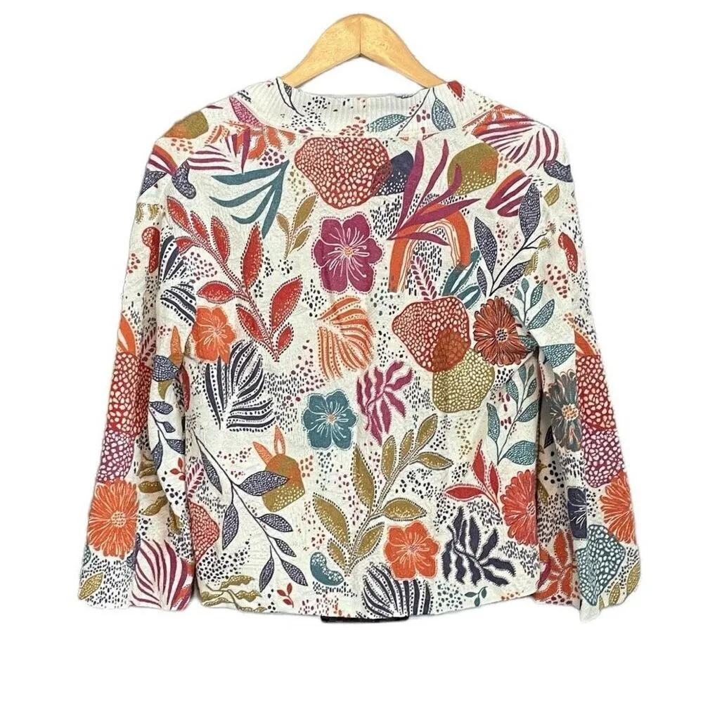 IVKO Cardigan Floral Sea Plants Motif Pink Blue Cream Pink Size XS - Image 3