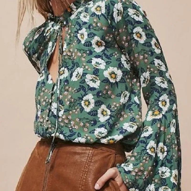 Free People Magic Mystery long sleeve tunic in a green floral print size M - Image 2