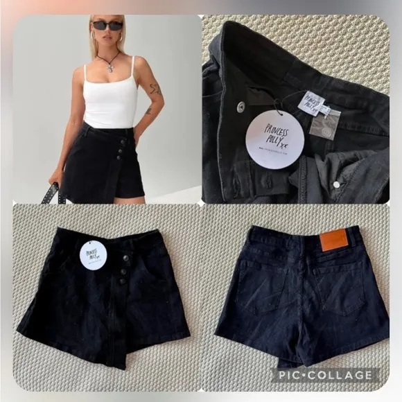 NWT Princess Polly Black Kaycie wrap skort black denim - Image 2