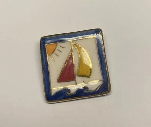 Hand Made Hand Crafted Ceramic Brooch Pin Sailboat Boat Hand Painted - Image 4