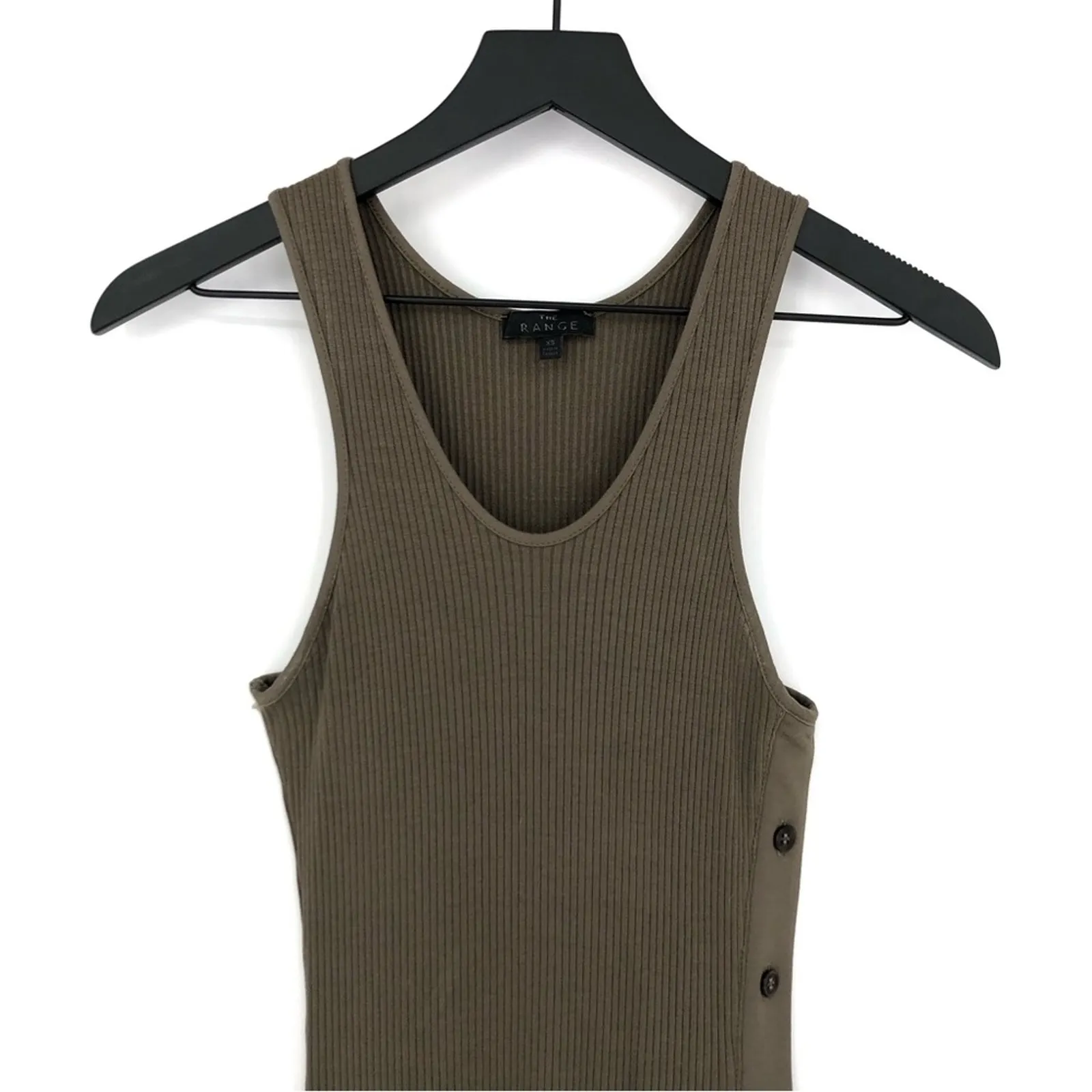 THE RANGE Ribbed Button Maxi Dress Olive Green XS - Image 2