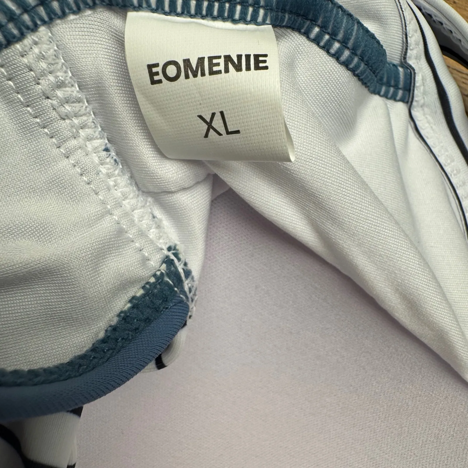 Eoménie Striped Blue Ruched One Piece Swimsuit Women's XL White - Image 5