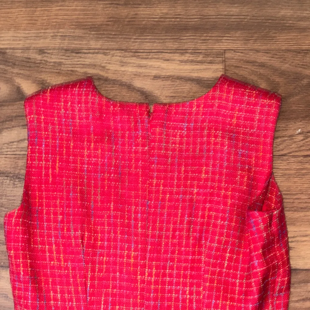 Elegant Red Colorful Tweed Plaid Sleeveless Dress Jacket Set Teacher Preppy - Image 8