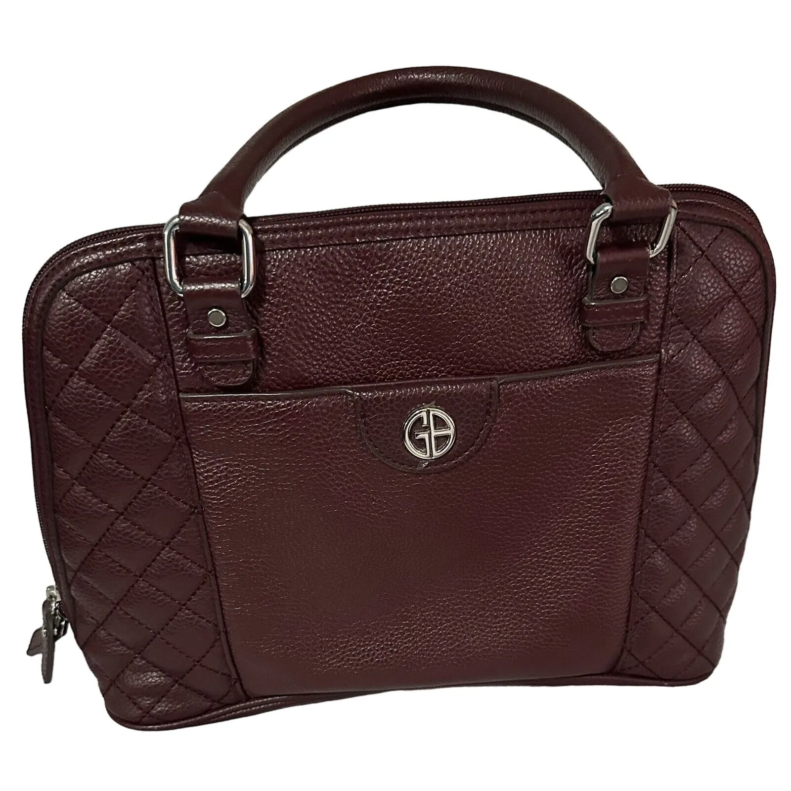 Giani Bernini Womens Quilted Dome Satchel Handbag Maroon Leather Zipper - Image 2