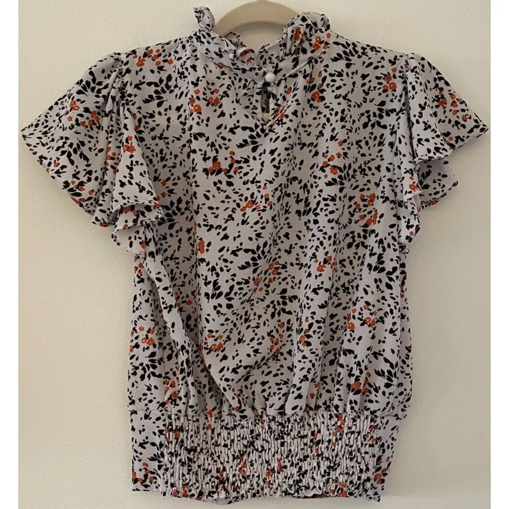 Roommates Floral Petal Sleeve Cinched High Collar Blouse Top Women's Sz S​ - Image 2