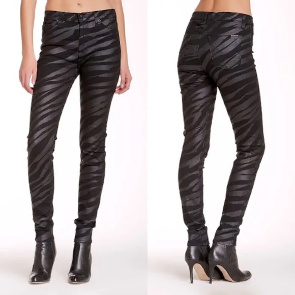 Hudson Jeans Zebra Barbara High Waist Super Skinny Coated Jeans Black Sz 24 NEW - Image 2