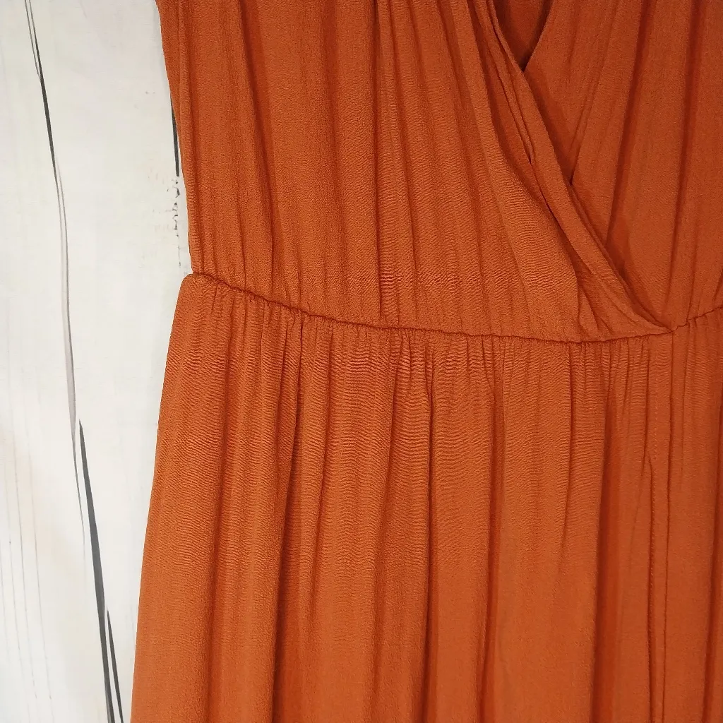Maeve Anthropologie Rust V-Neck Faux Wrap Dress - Image 6