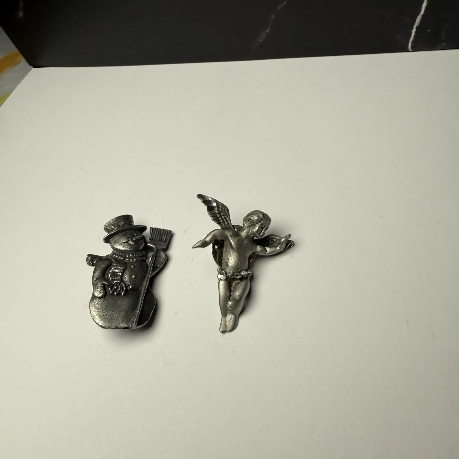 Cherub Angel / Snowman Lot Of 2 Tack Lapel Pin Pewter Tone Christmas Silver - Image 10