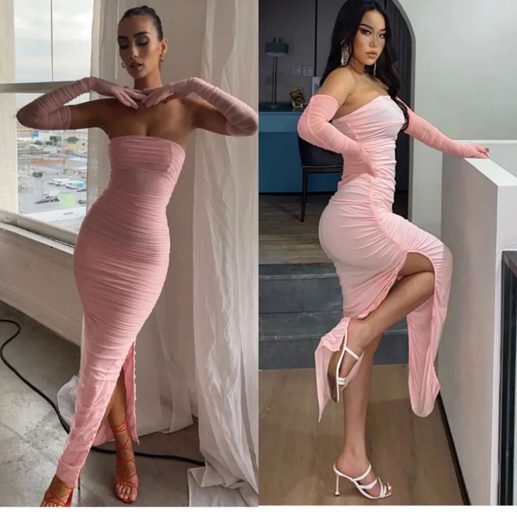 House of CB L D-DD “Sofia” Fairy Pink Mesh Maxi Dress strapless like‎ fornarina - Image 2