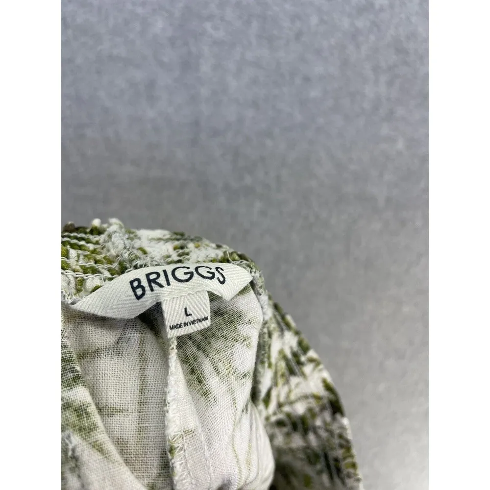 Briggs Women's Pull On Shorts Linen Blend Green Palms Size Large Pockets Elastic - Image 5