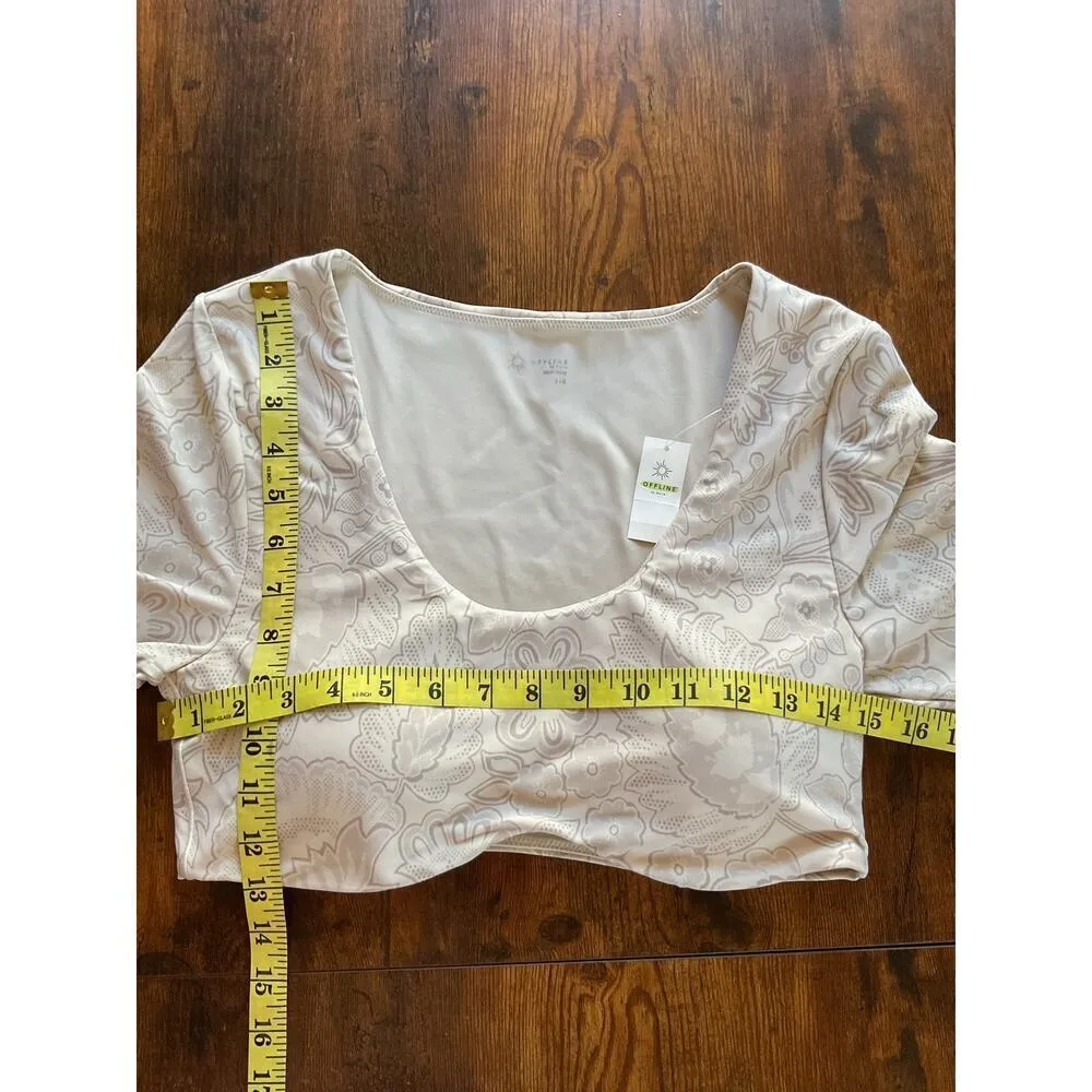 NWT Offline by Aerie Beige Real Cropped Long Sleeve Bra Top Paisley Print, Size Tan Size L - Image 12