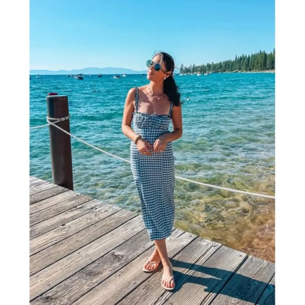 FREE PEOPLE Lucinda Plaid Midi Dress in Blue Combo Size X-Small - Image 12