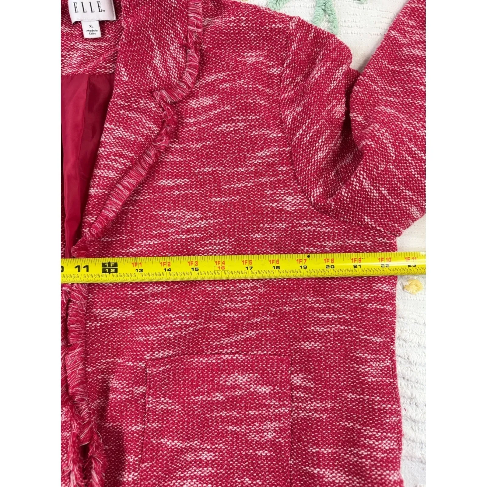 ELLE Fringed Tweed Cropped Blazer Jacket Pink White Career Wear Xl - Image 6