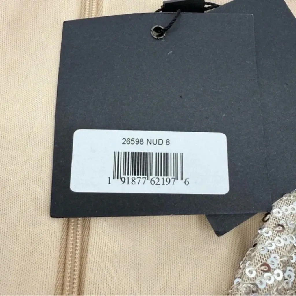 NWT Mac Duggal 26598 Nude Silver Sequin Wrap Waist Gown V Neck Slit Size 6 - Image 15